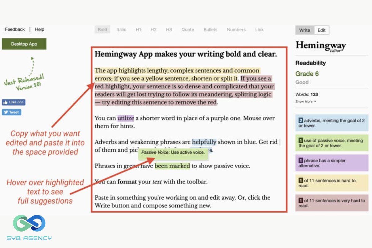 công cụ kiểm tra bài viết chuẩn seo Hemingway App