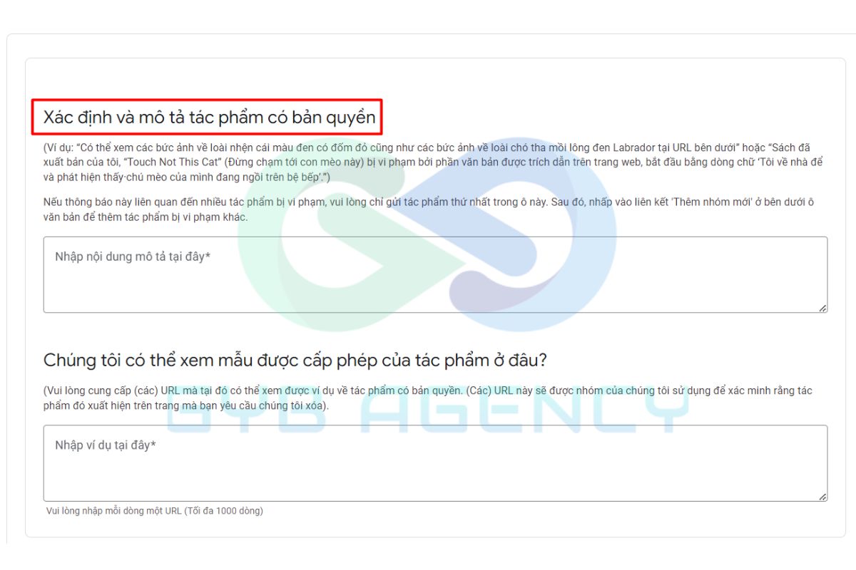 Xác định & mô tả tác phẩm có bản quyền, báo cáo vi phạm DMCA cho Google