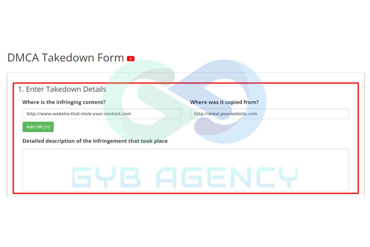 Cung cấp thông tin cần báo cáo vi phạm DMCA