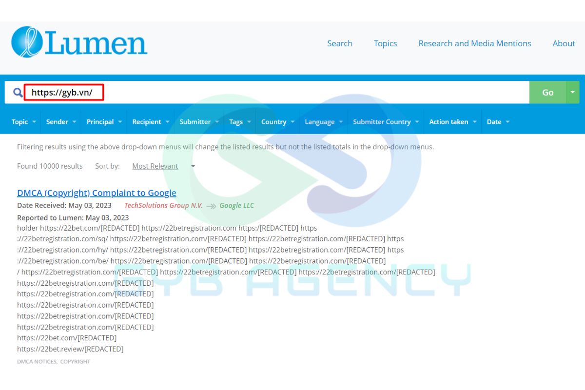 Lumendatabase.org cho biết website nào bị báo cáo vi phạm bản quyền kỹ thuật số