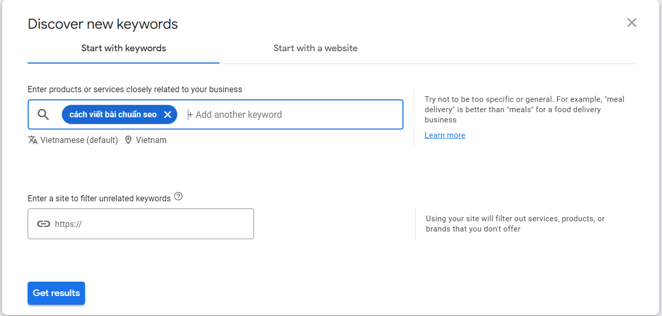 cách sử dụng google keyword planner