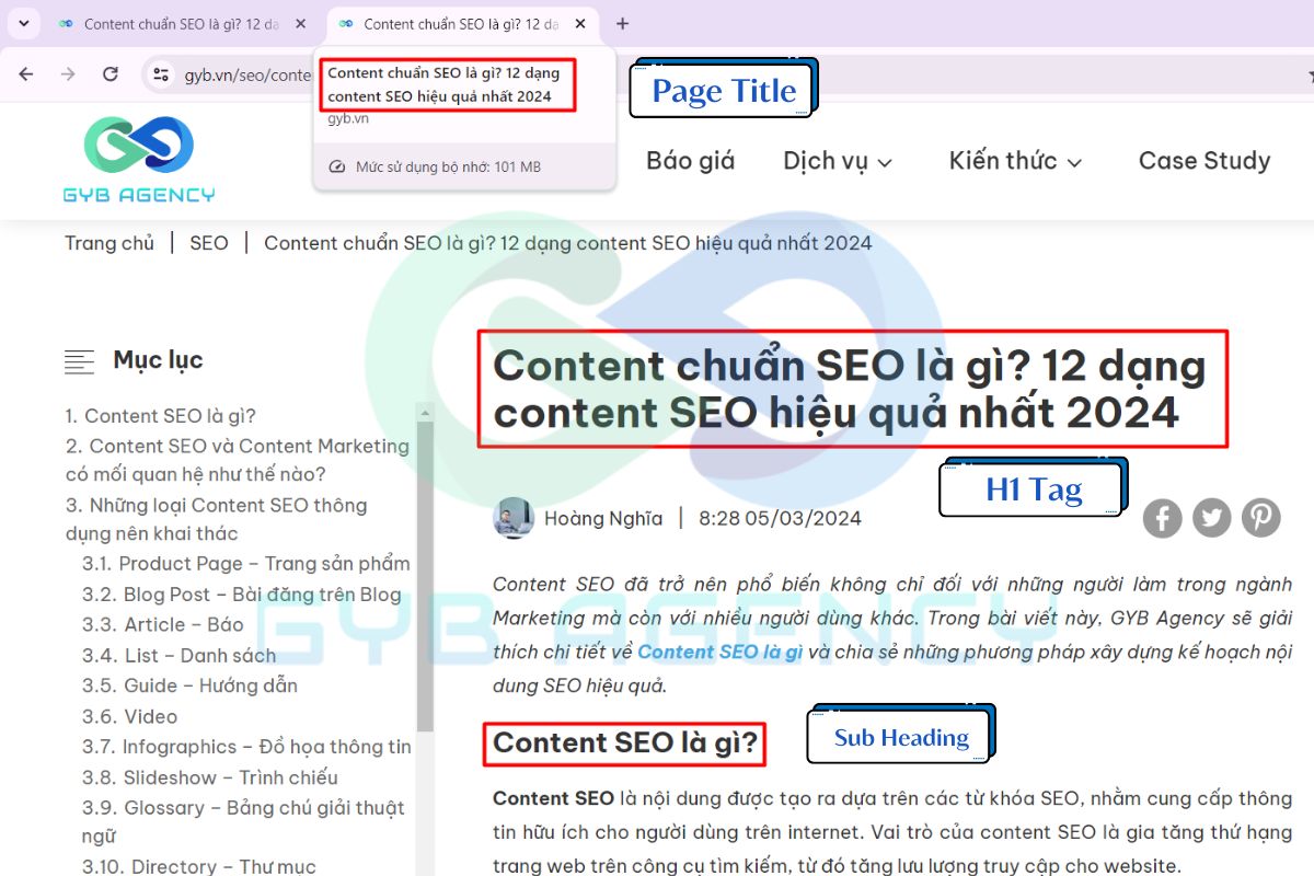 Thẻ H1 nằm ở trên cùng trong cấu trúc bài viết chuẩn SEO