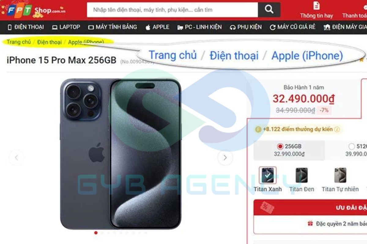 Breadcrumb là chuỗi liên kết giúp xác định vị trí của người dùng trên web