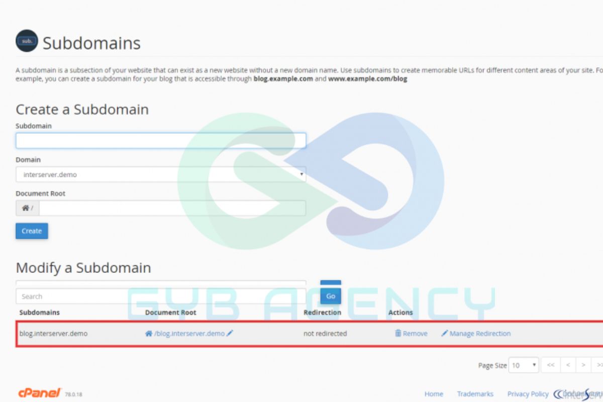 Điền thông tin subdomain